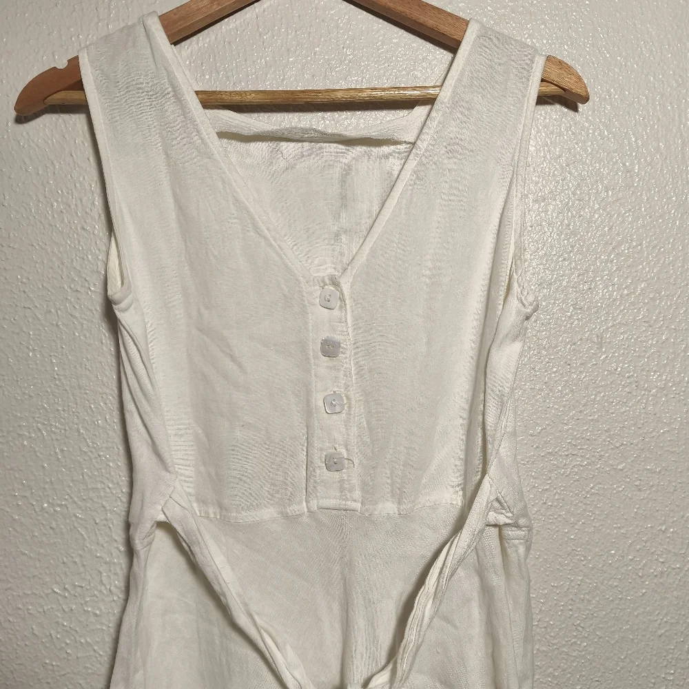 Vintage Barbara Lesser 100% Linen Midi Maxi Slip A-Line Dress sz S USA Ivory